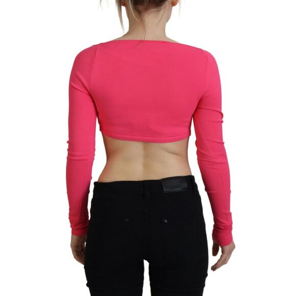 Dsquared² Pink Viscose Knit Square Neck Long Sleeves Women's Top (Pre-Owned) - Picture 3 of 5